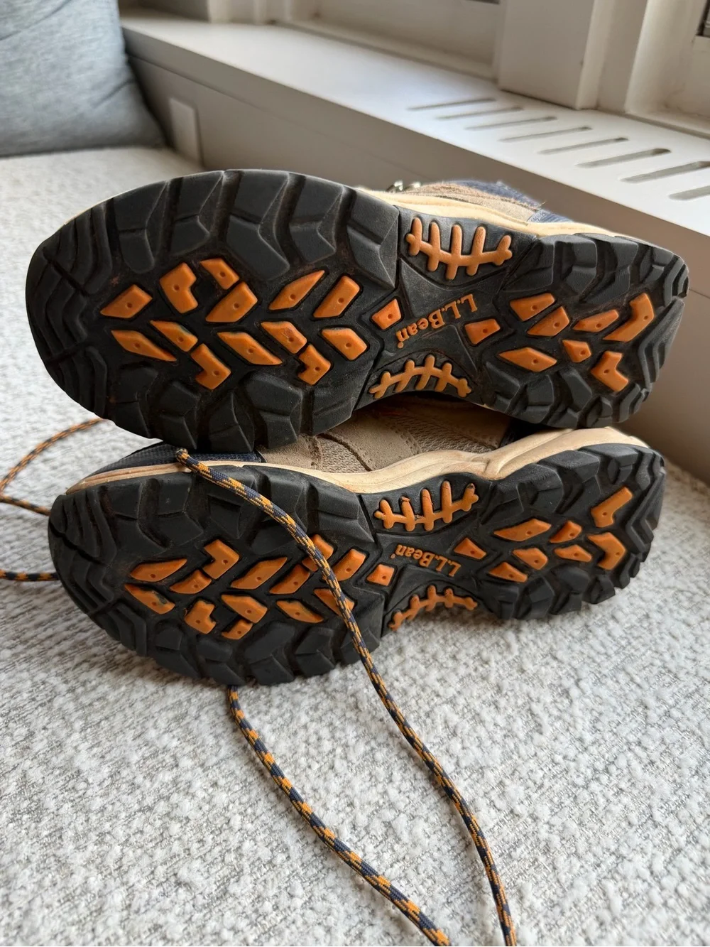 L.L. Bean Kids Tan and Orange Hiking Boots
